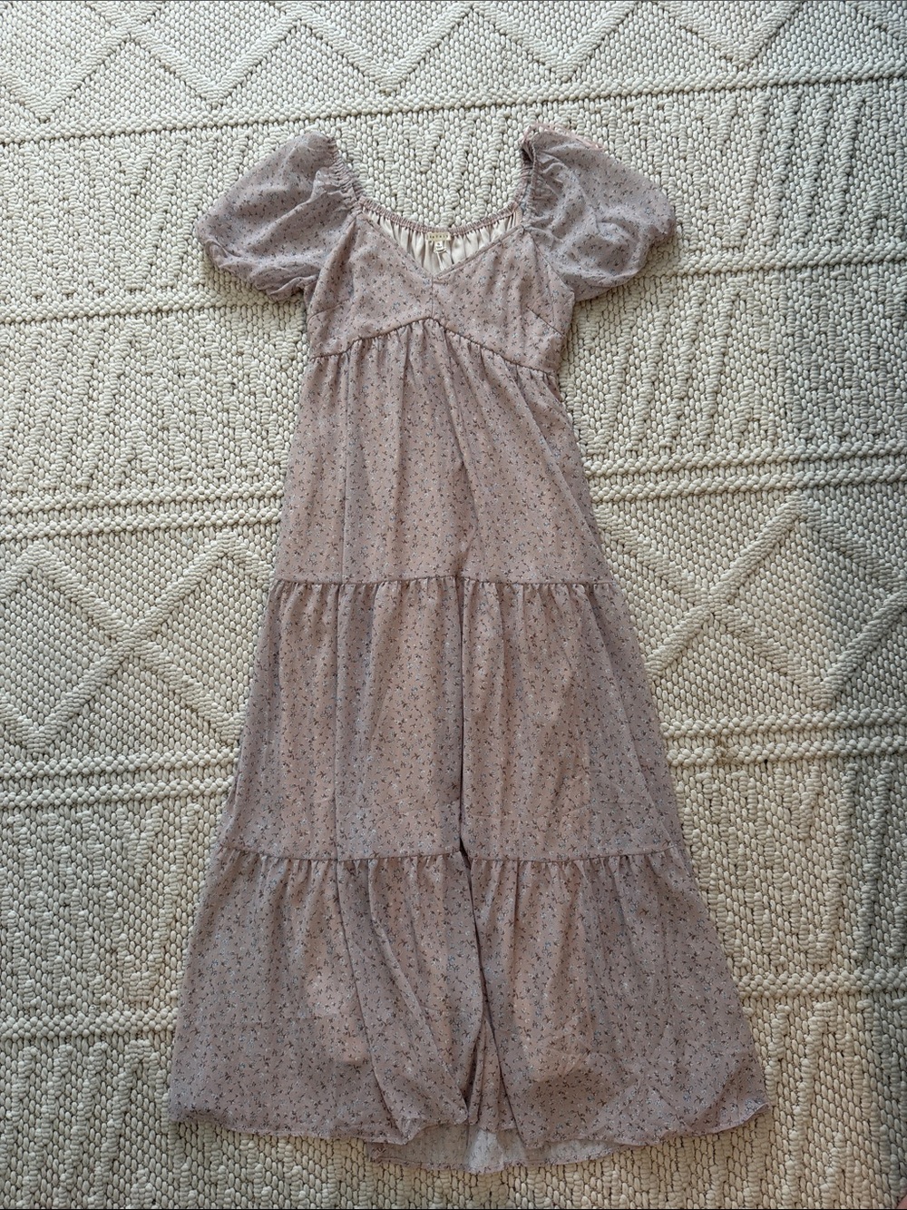 Puff-Sleeve Floral Maxi Dress in Dusty Mauve
